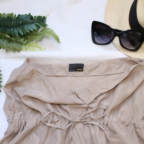 Fendi Strapless Tan Silk Halter Button Up Top - Picture 3 of 8